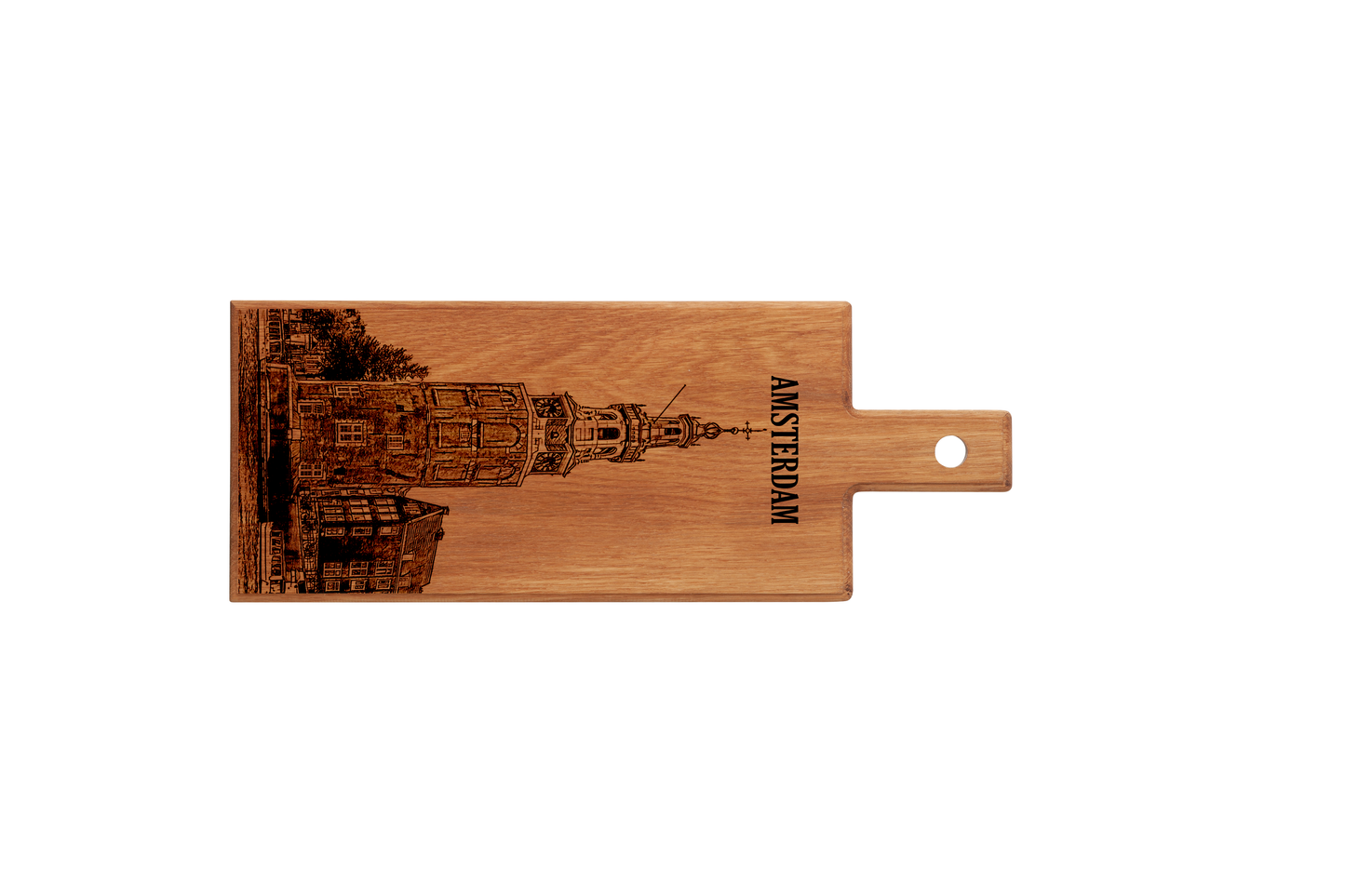 Handmade Amsterdam Montelbaanstoren Engraved Serving Board - Beech Wood