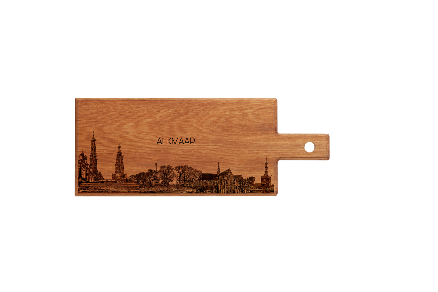 Handgemaakte Alkmaar Skyline Gegraveerde Serveerplank - Beukenhout