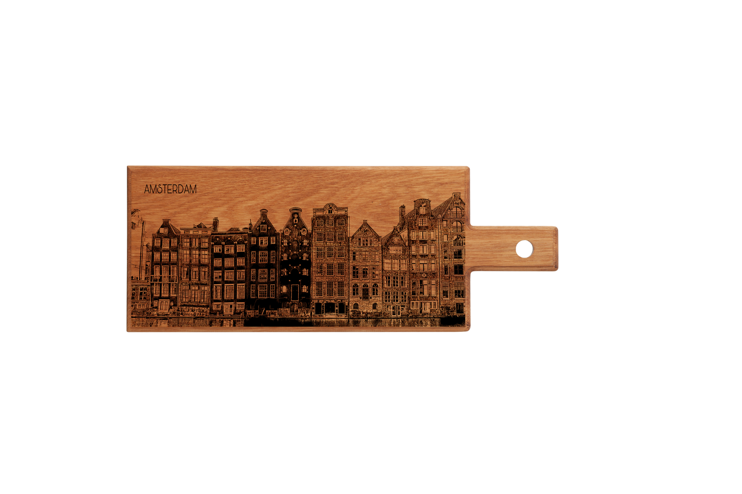 Handmade Amsterdam Dancing Houses Engraved Serving Board - Beech Wood