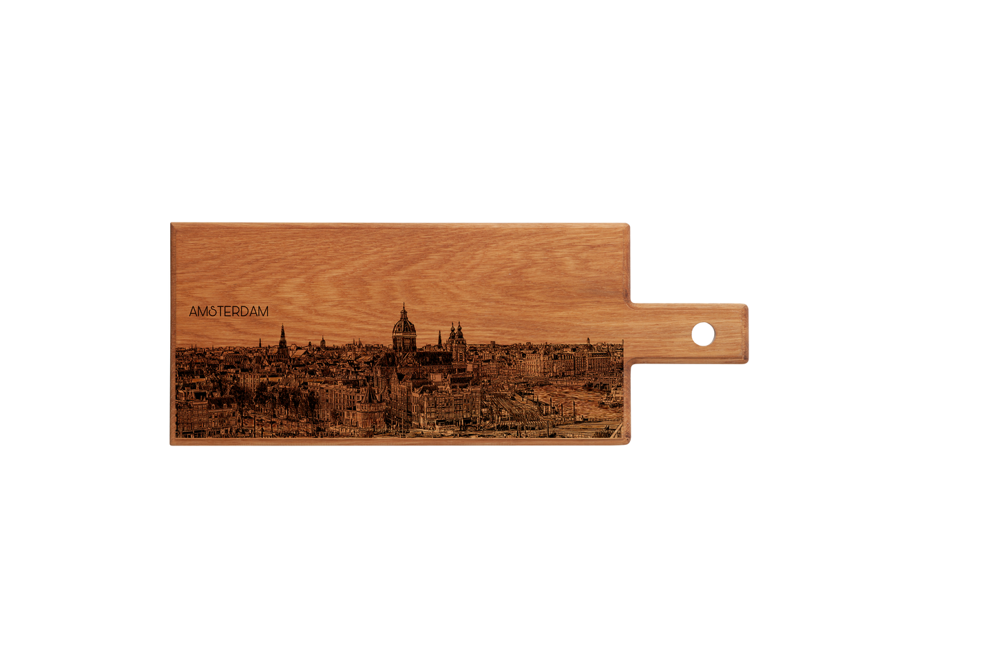 Handmade Amsterdam Skyline Engraved Serving Board - Beech Wood