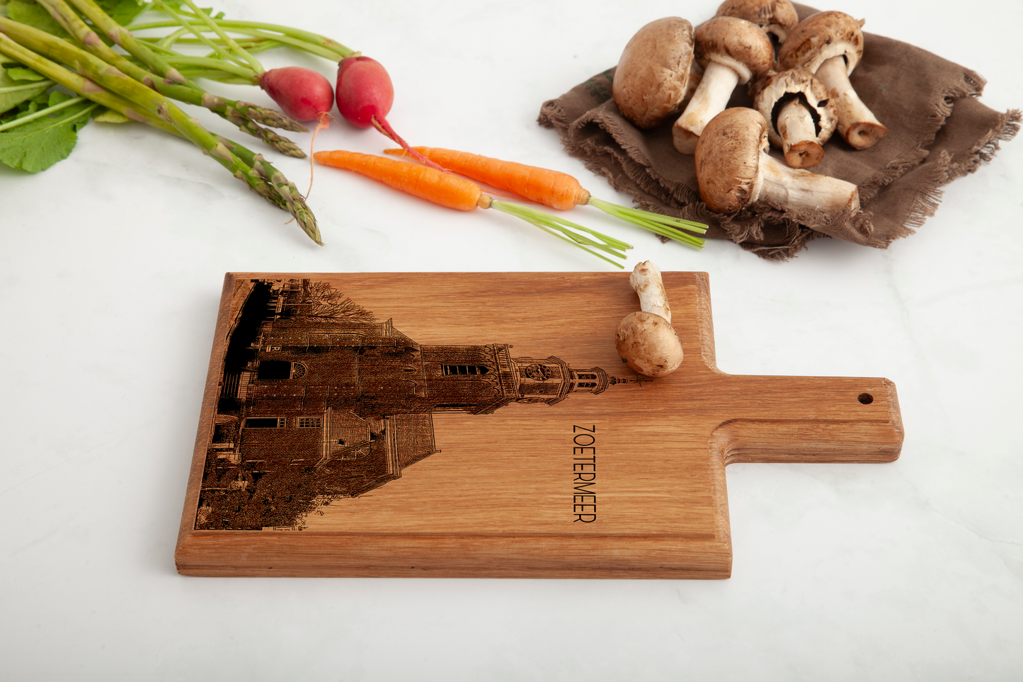 Handmade Zoetermeer Oudekerk Engraved Cheese Board - Beech Wood