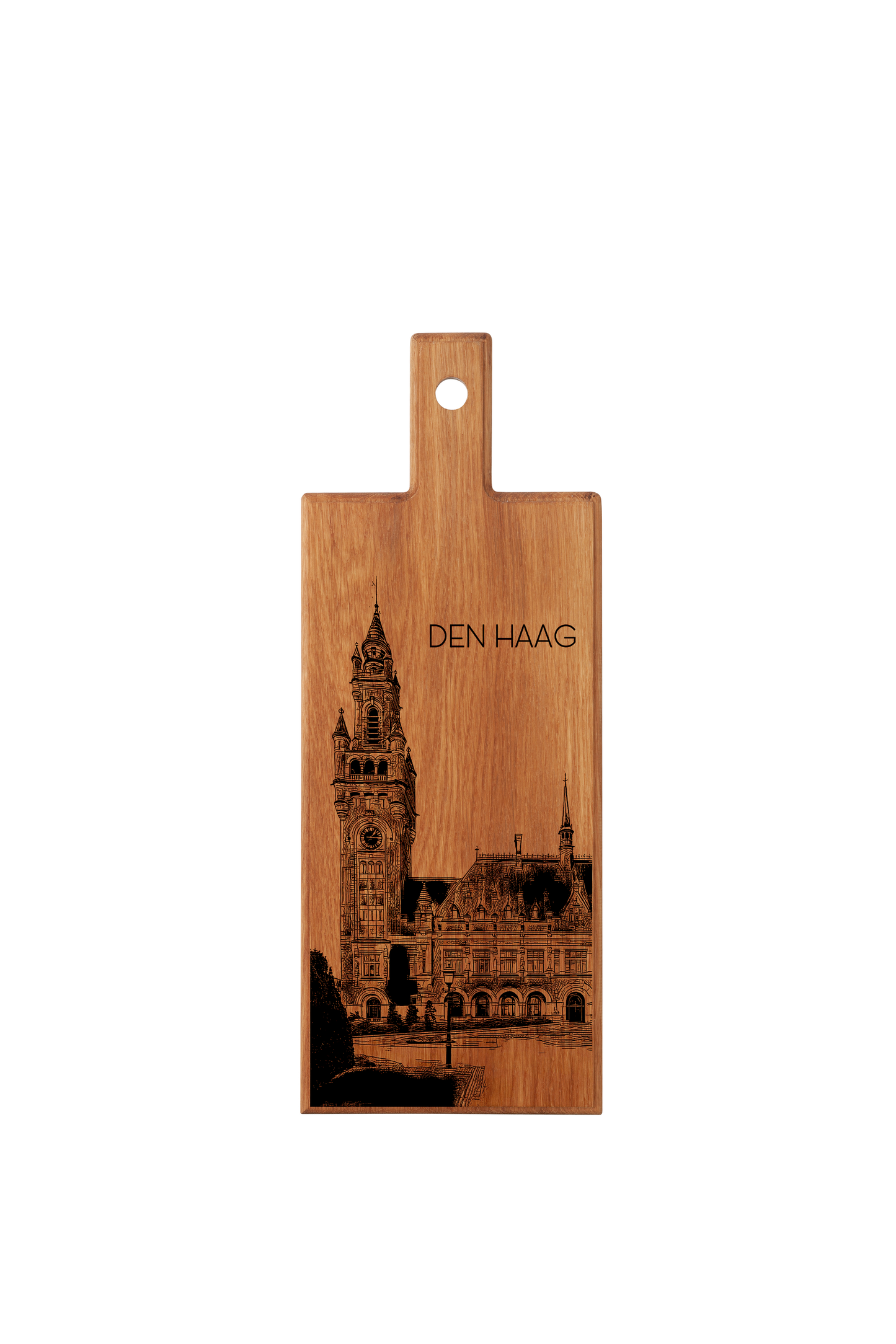 Handmade Den Haag Vredespaleis Engraved Serving Board - Beech Wood