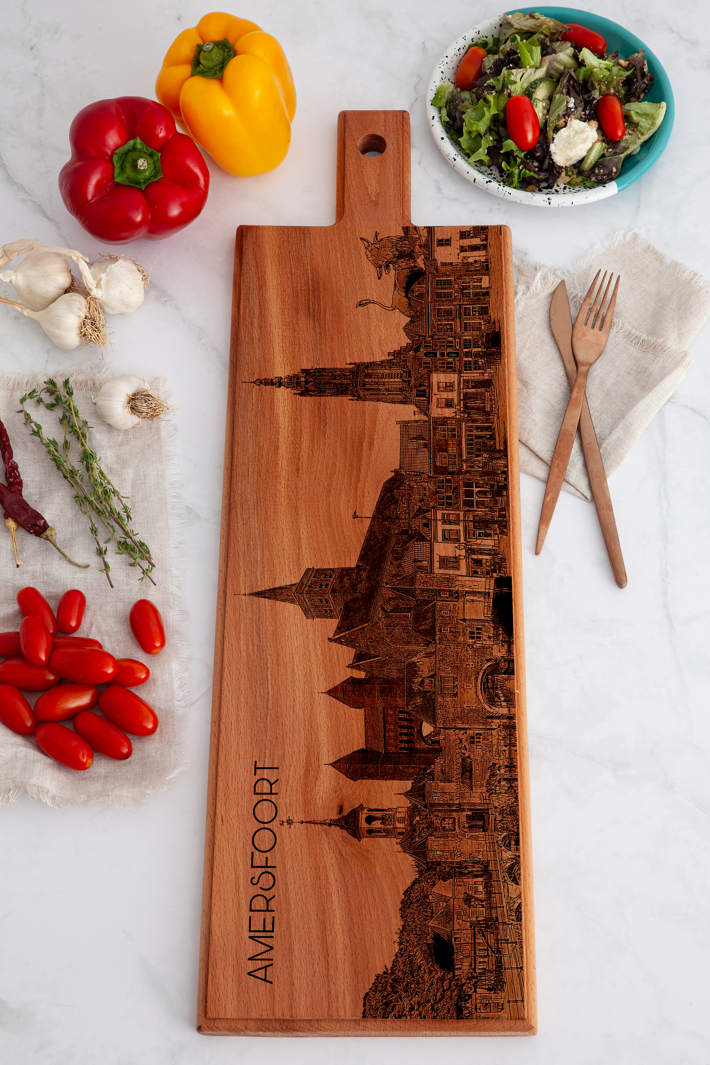 Handmade Amersfoort Skyline Engraved Large Serving Board - Beech Wood
