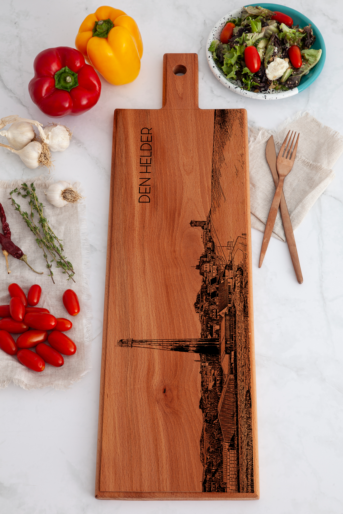 Handmade Den Helder Engraved Large Serving Board - Beech Wood