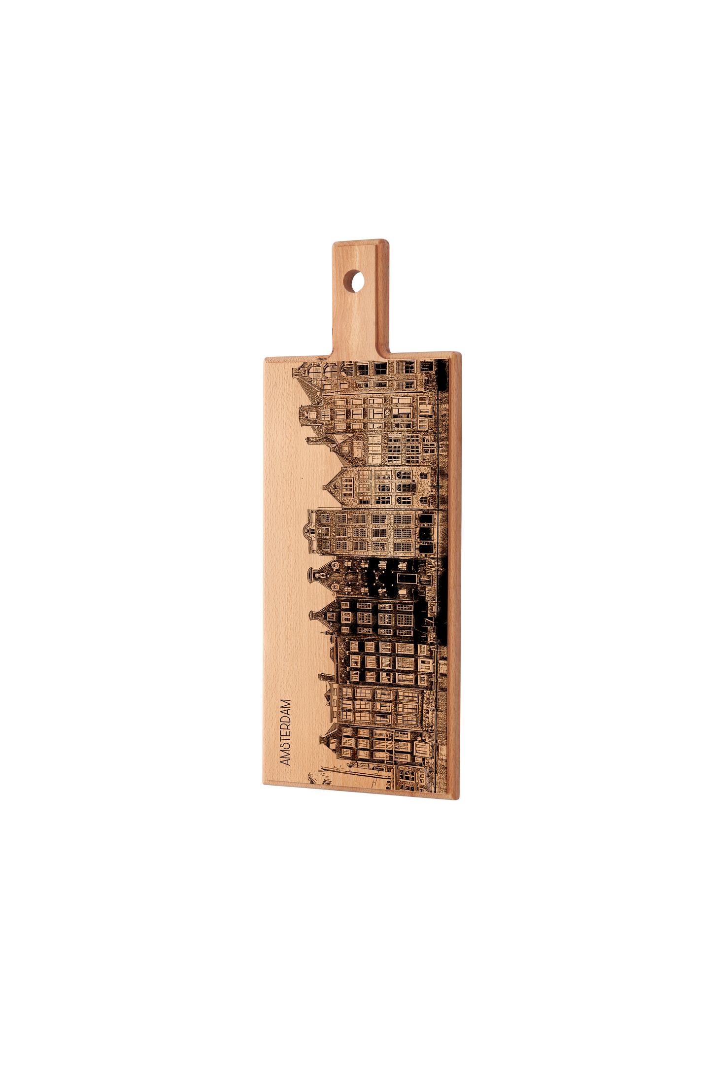 Handmade Amsterdam Dancing Houses Engraved Serving Board - Beech Wood