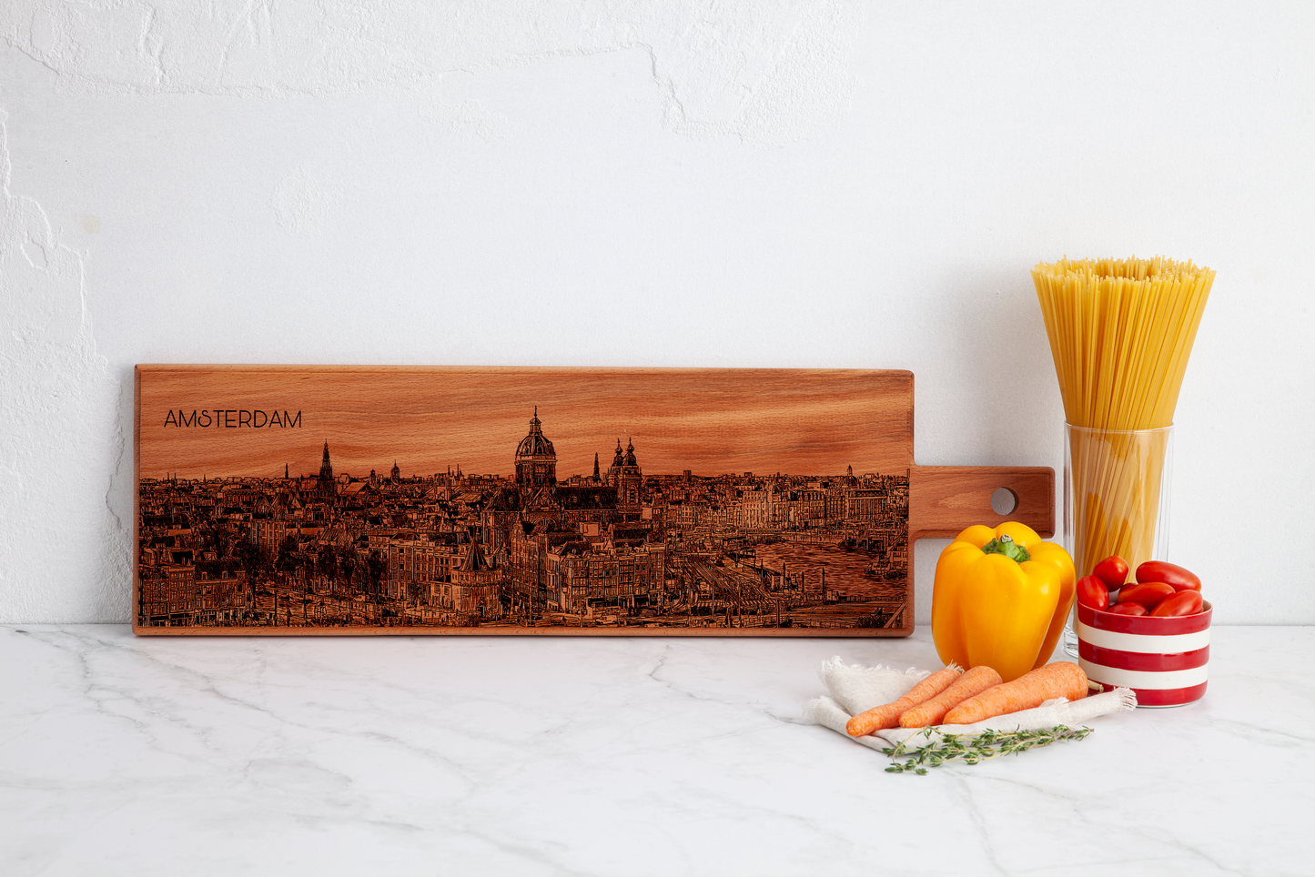 Handmade Amsterdam Skyline Engraved Large Serving Board - Beech Wood