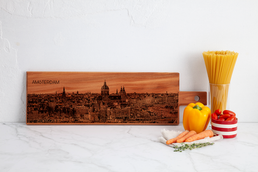 Handmade Amsterdam Skyline Engraved Large Serving Board - Beech Wood