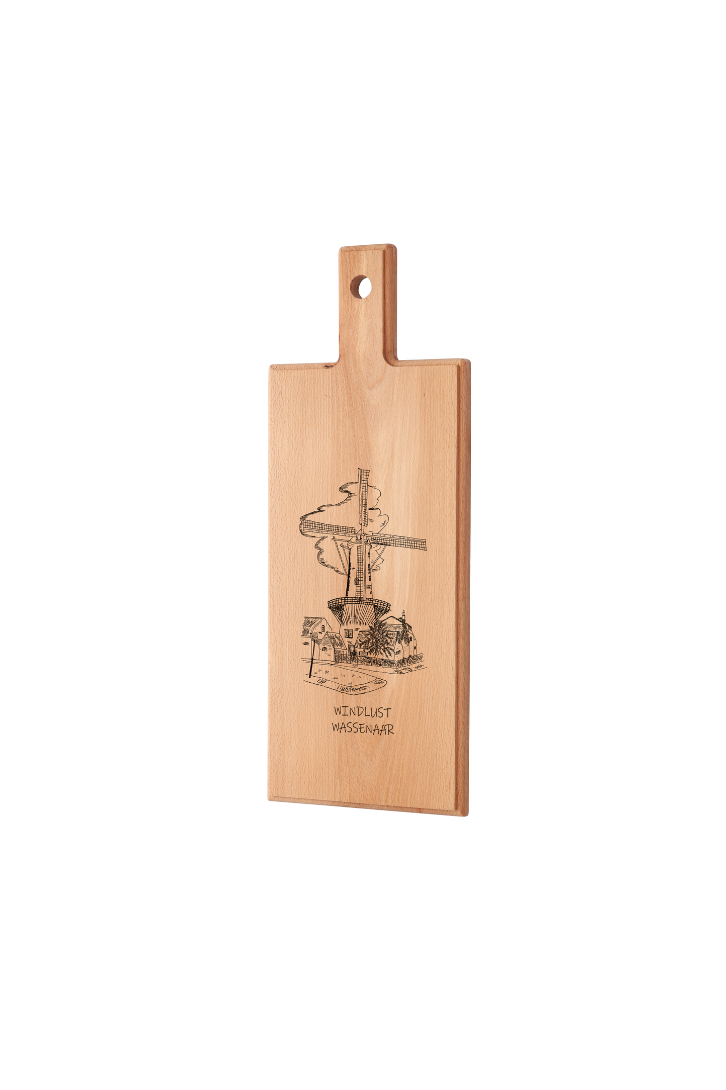 side view service on countertop horizontal wood grain Wassenaar, Windlust, medium serving board, side view