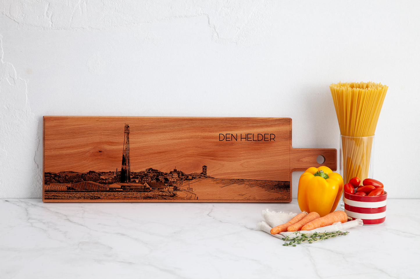 Handmade Den Helder Engraved Large Serving Board - Beech Wood