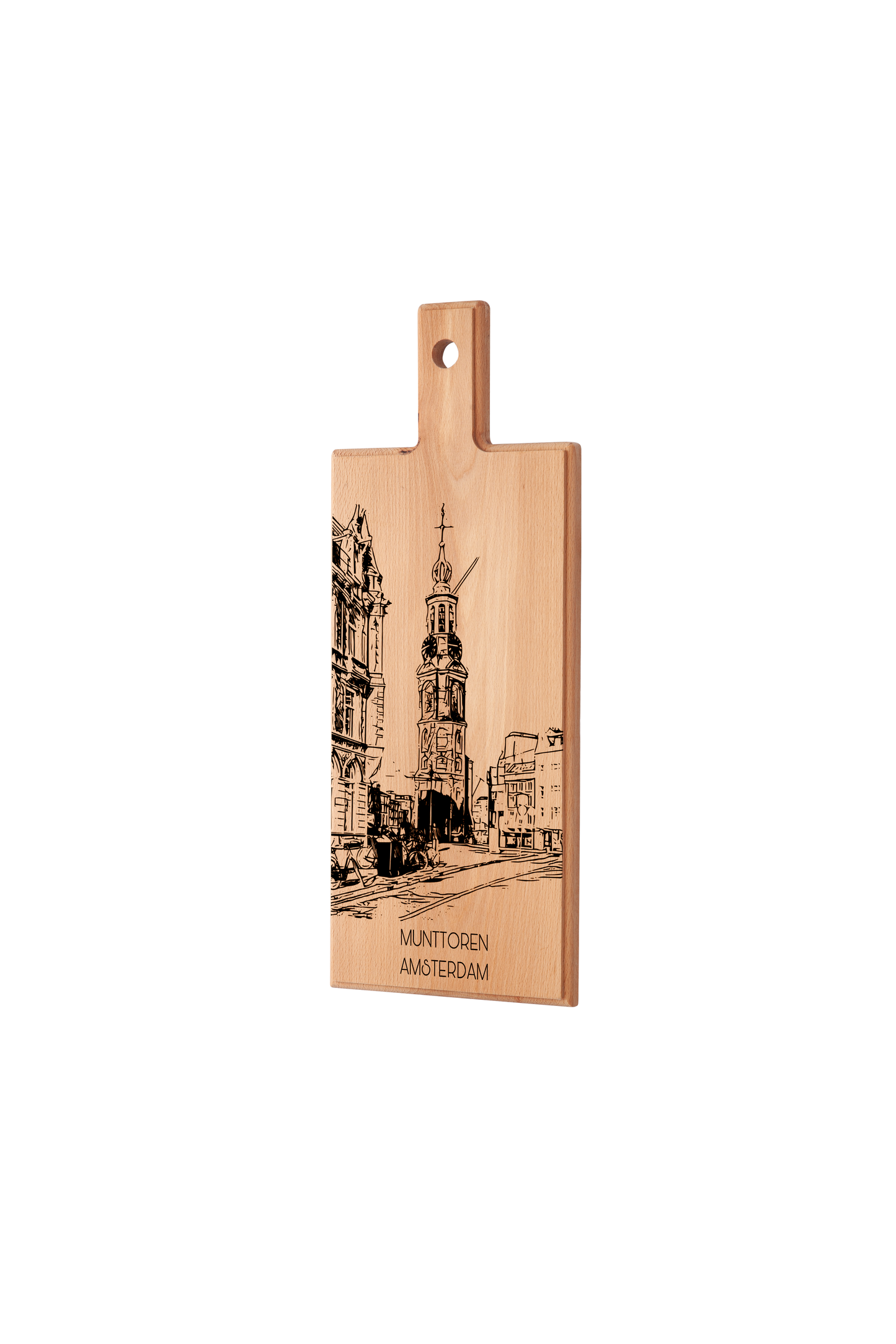 Handmade Amsterdam Muntplein Engraved Serving Board - Beech Wood