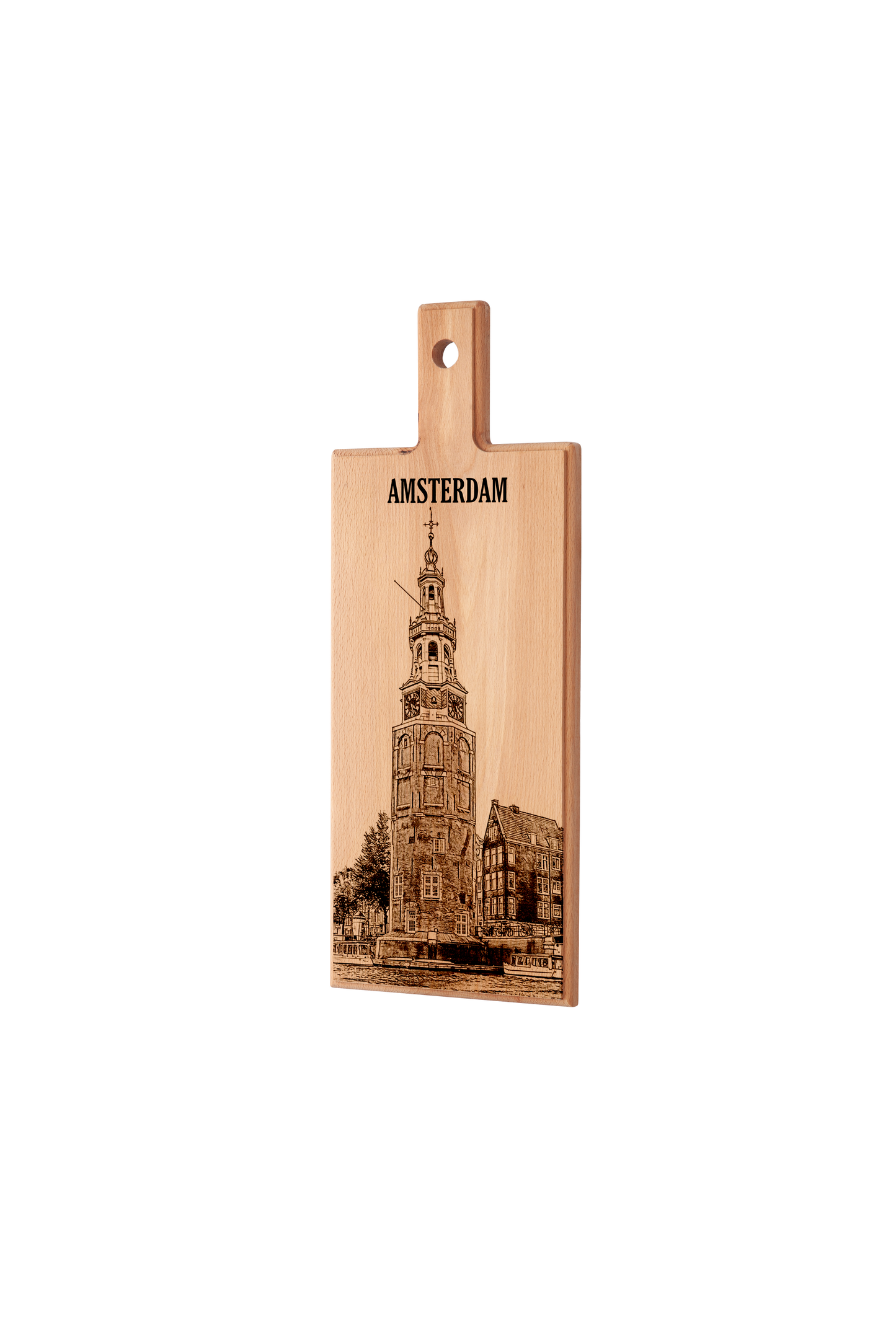 Handmade Amsterdam Montelbaanstoren Engraved Serving Board - Beech Wood