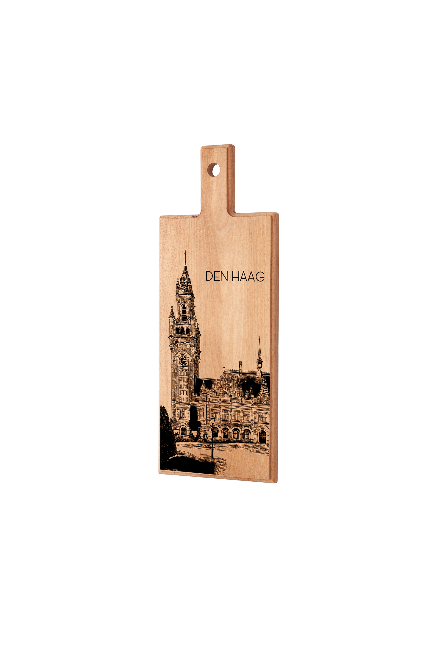 Handmade Den Haag Vredespaleis Engraved Serving Board - Beech Wood