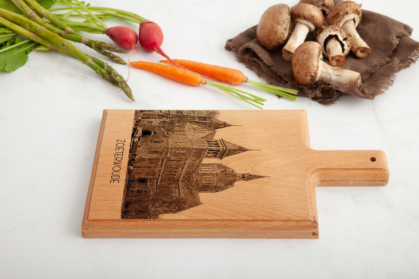 Handmade Zoeterwoude Goede Herderkerk Engraved Cheese Board - Beech Wood