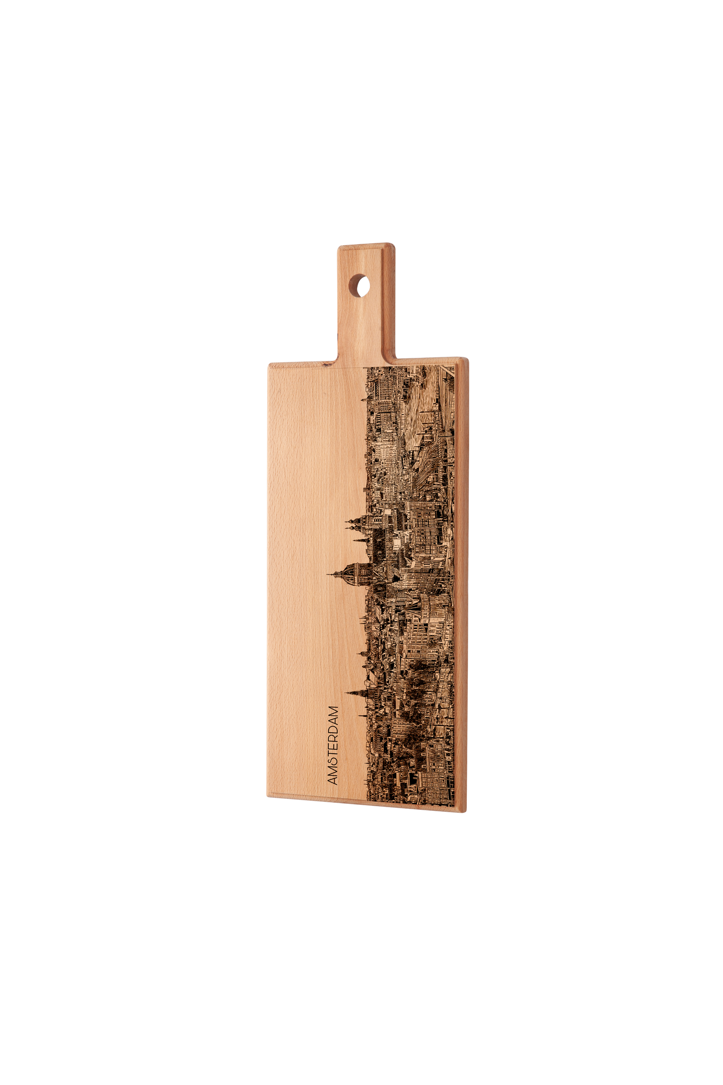 Handmade Amsterdam Skyline Engraved Serving Board - Beech Wood