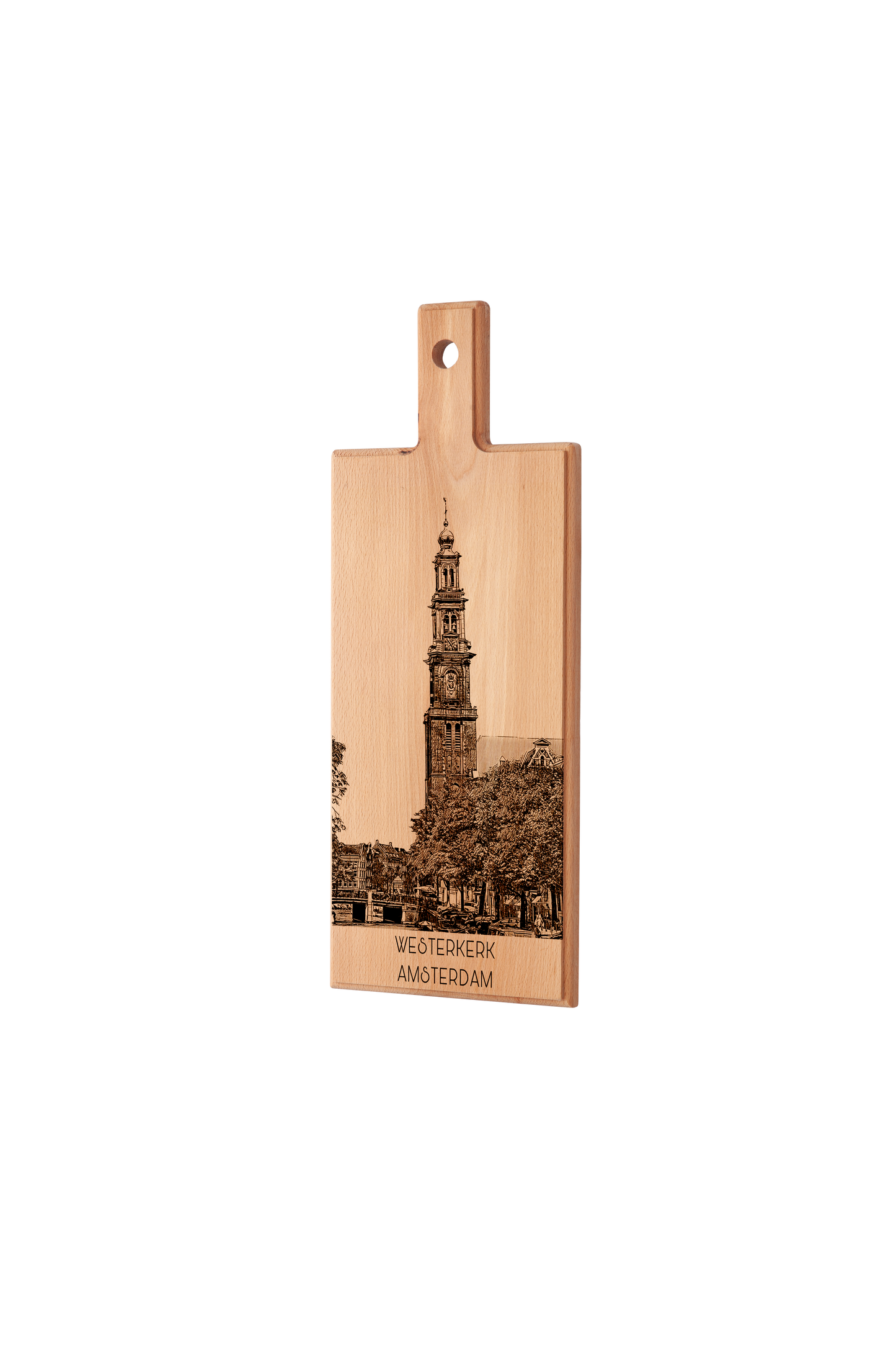 Handmade Amsterdam Westerkerk Engraved Serving Board - Beech Wood