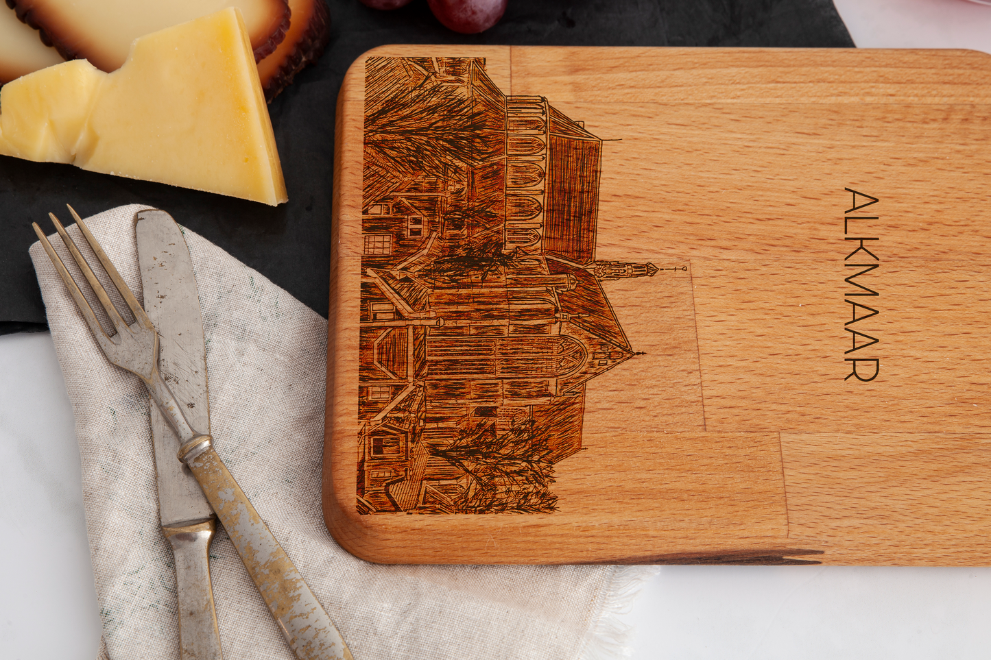 Alkmaar, Grote Kerk, cheese board, wood grain
