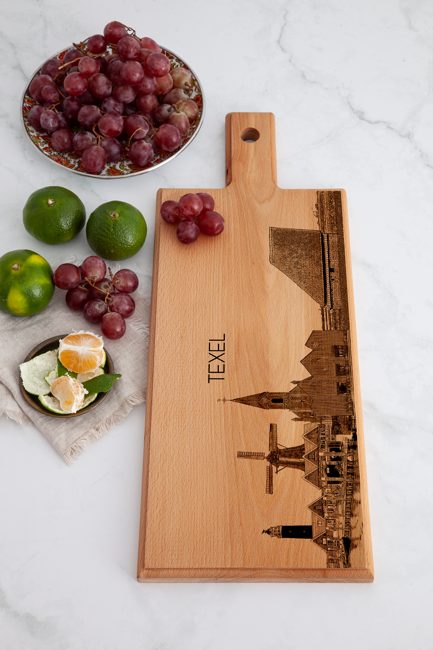 Handmade Texel Skyline Engraved Serving Board - Beech Wood