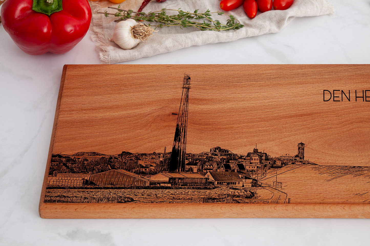 Handmade Den Helder Engraved Large Serving Board - Beech Wood