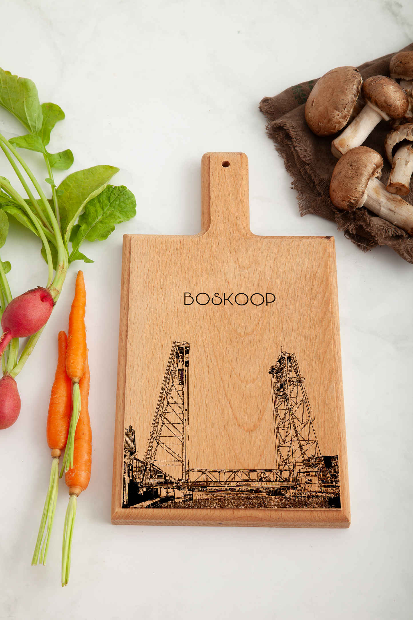 Handmade Boskoop Bridge Engraved Cheese Board - Beech Wood