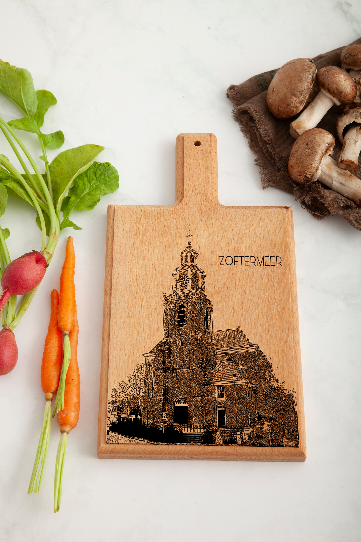 Handmade Zoetermeer Oudekerk Engraved Cheese Board - Beech Wood