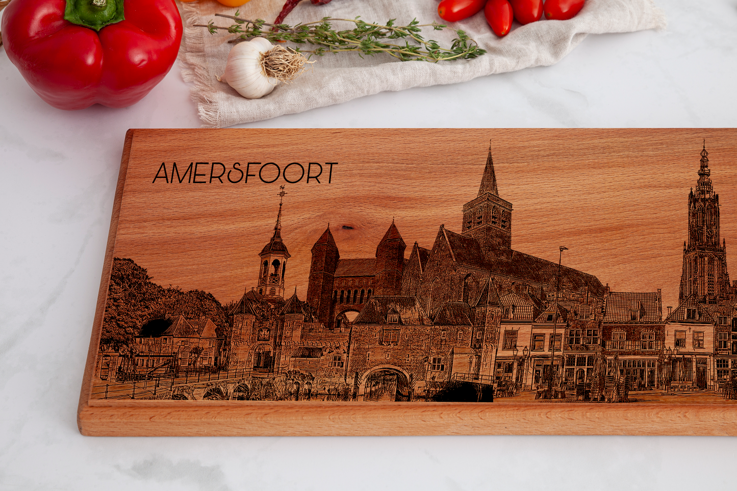 Handmade Amersfoort Skyline Engraved Large Serving Board - Beech Wood