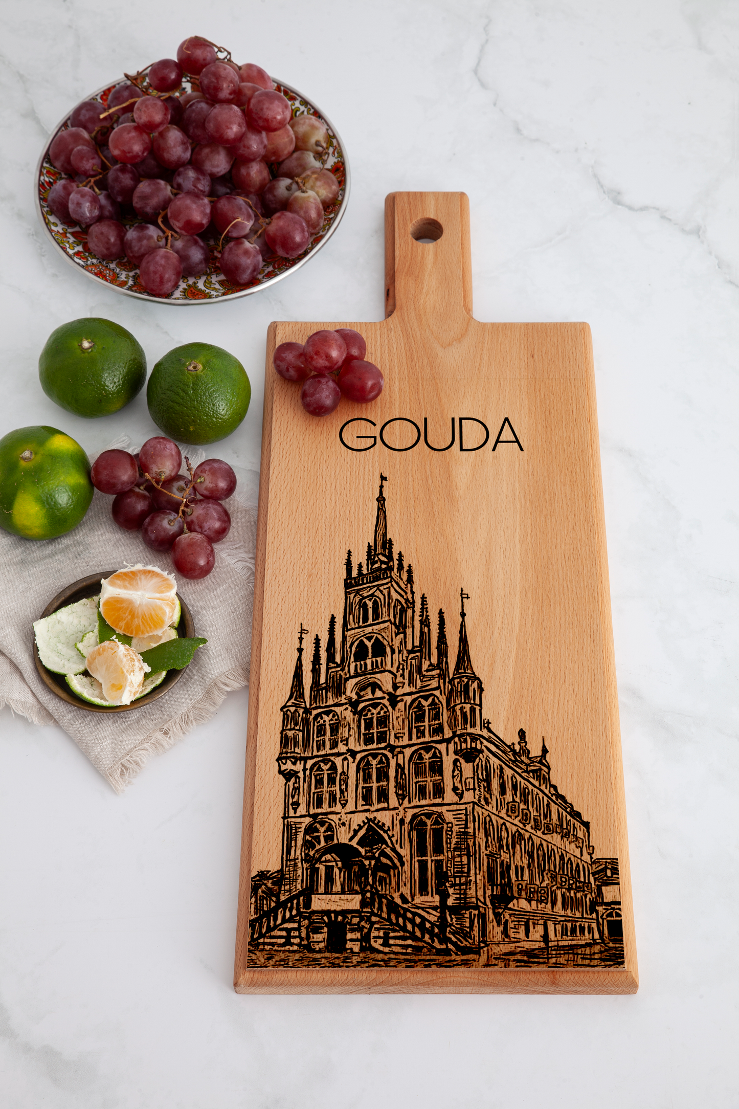 Handmade Gouda Stadhuis Engraved Serving Board - Beech Wood
