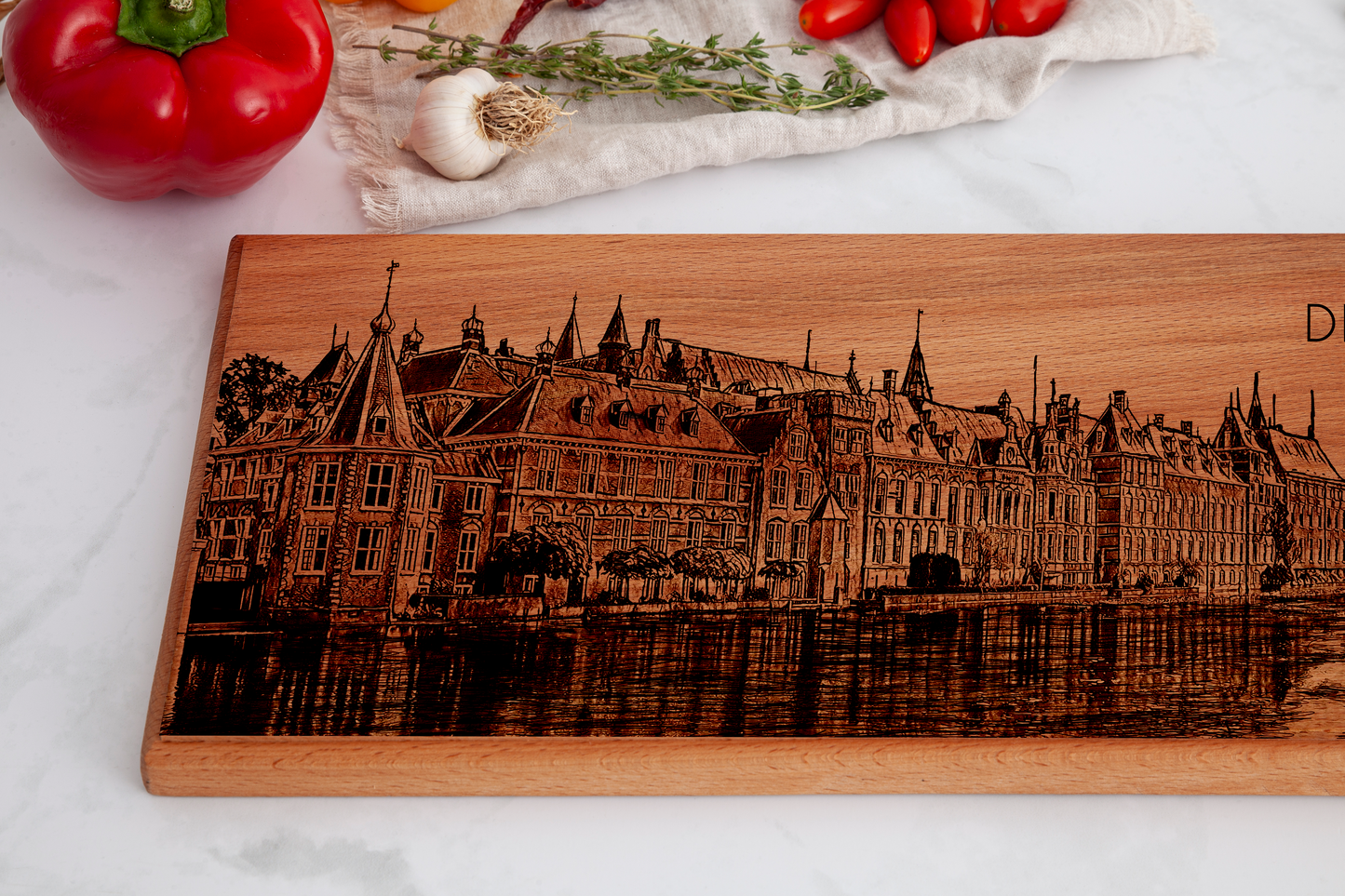 Handmade Den Haag Binnenhof Engraved Large Serving Board - Beech Wood