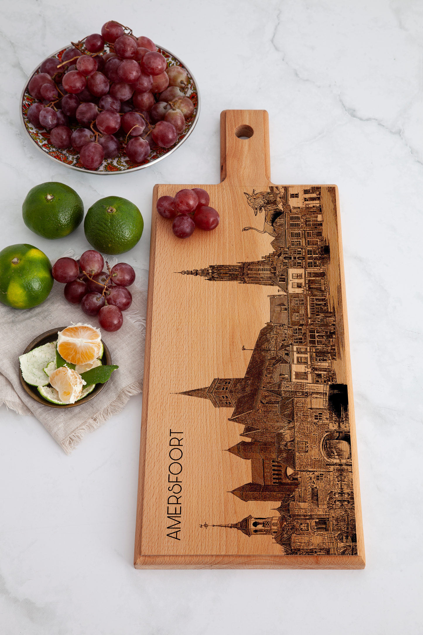 Handmade Amersfoort Skyline Engraved Serving Board - Beech Wood