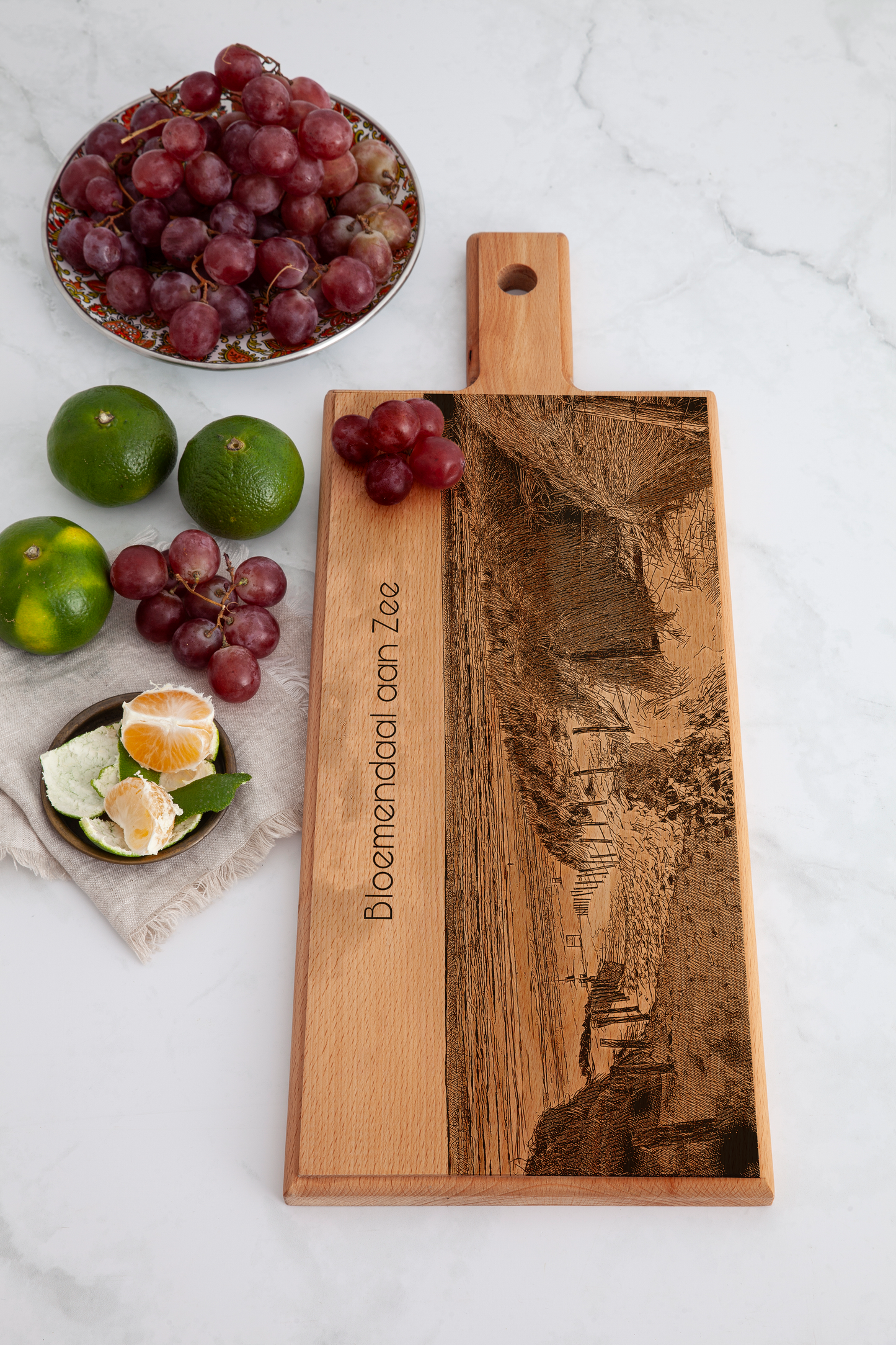Handmade Bloemendaal aan Zee Engraved Serving Board - Beech Wood