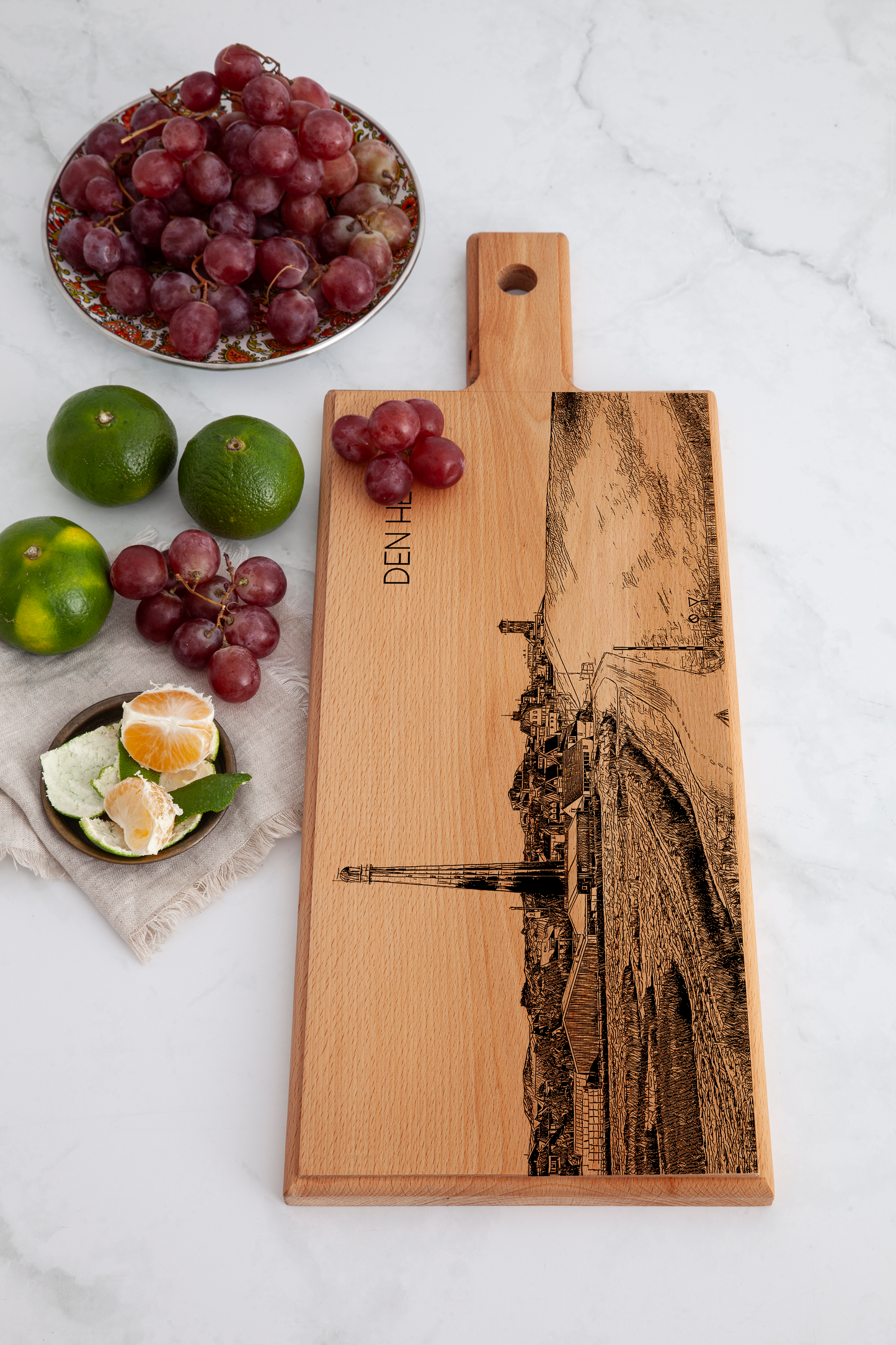 Handmade Den Helder Engraved Serving Board - Beech Wood