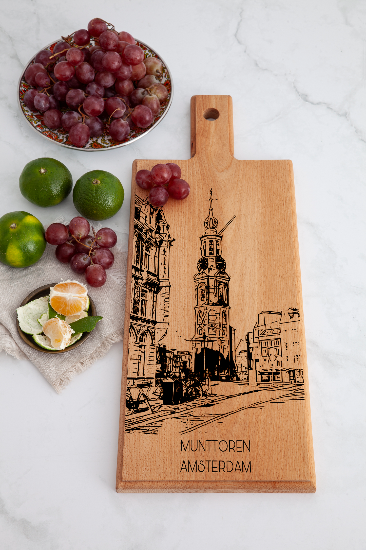 Handmade Amsterdam Muntplein Engraved Serving Board - Beech Wood