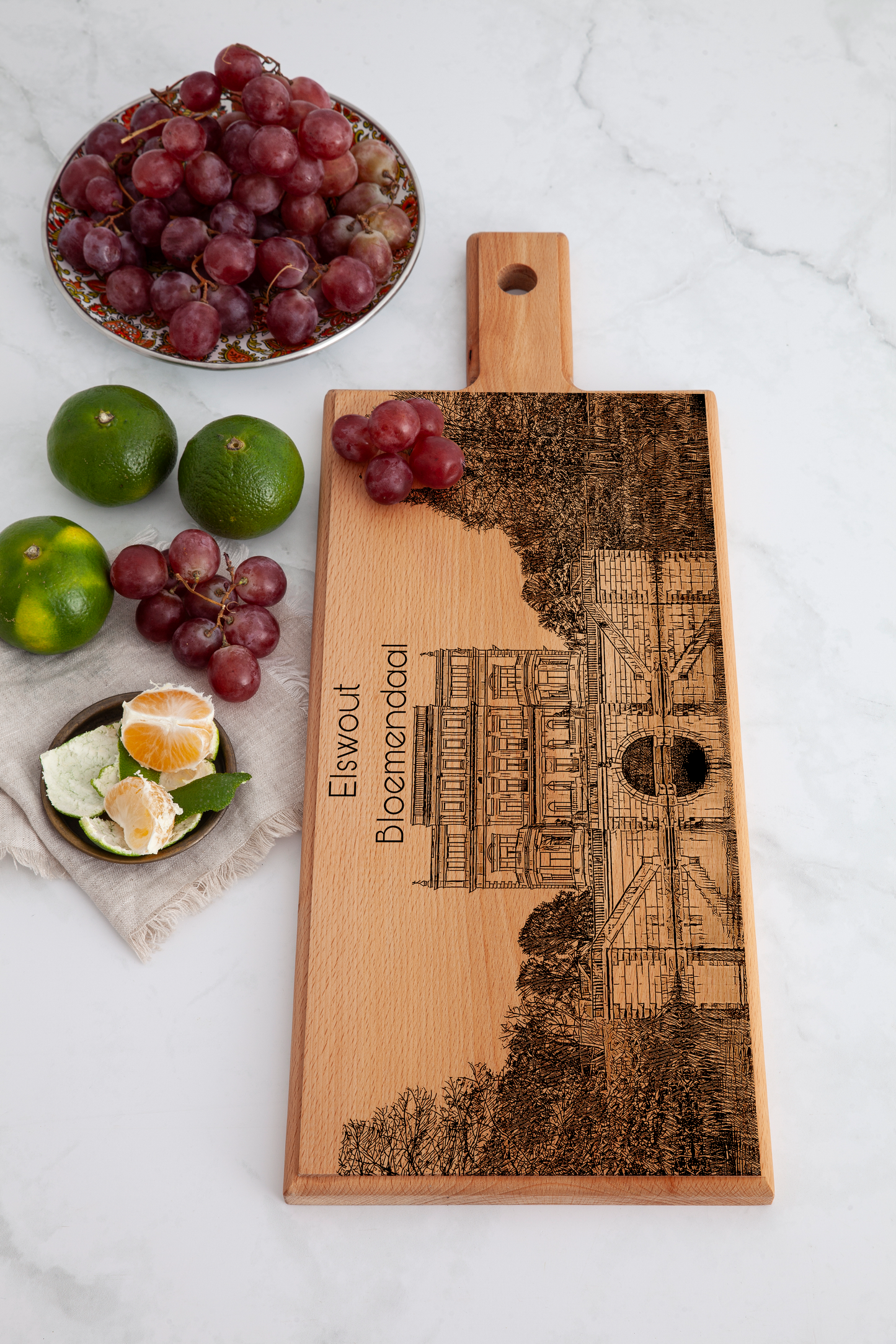 Handmade Bloemendaal Elswout Engraved Serving Board - Beech Wood