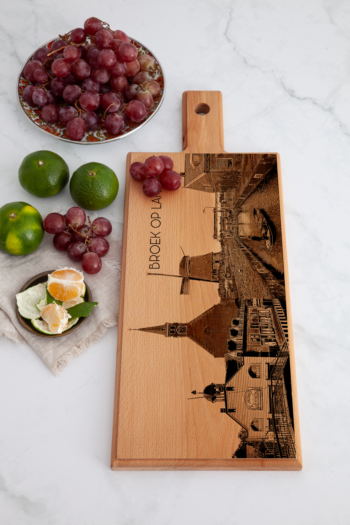 Handmade Broek op Langedijk Skyline Engraved Serving Board - Beech Wood