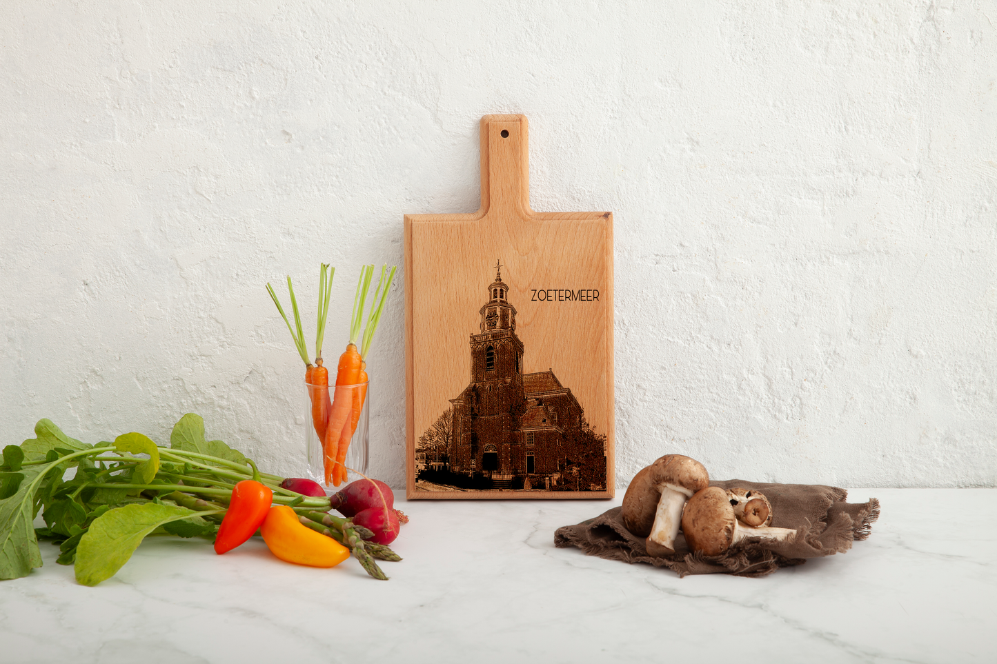 Handmade Zoetermeer Oudekerk Engraved Cheese Board - Beech Wood