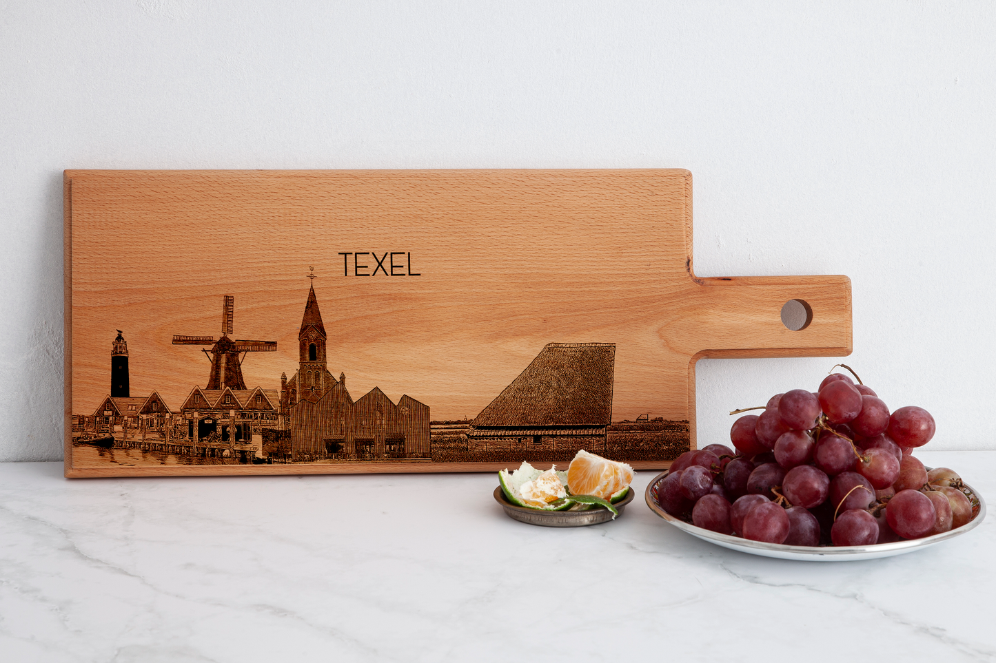 Handmade Texel Skyline Engraved Serving Board - Beech Wood