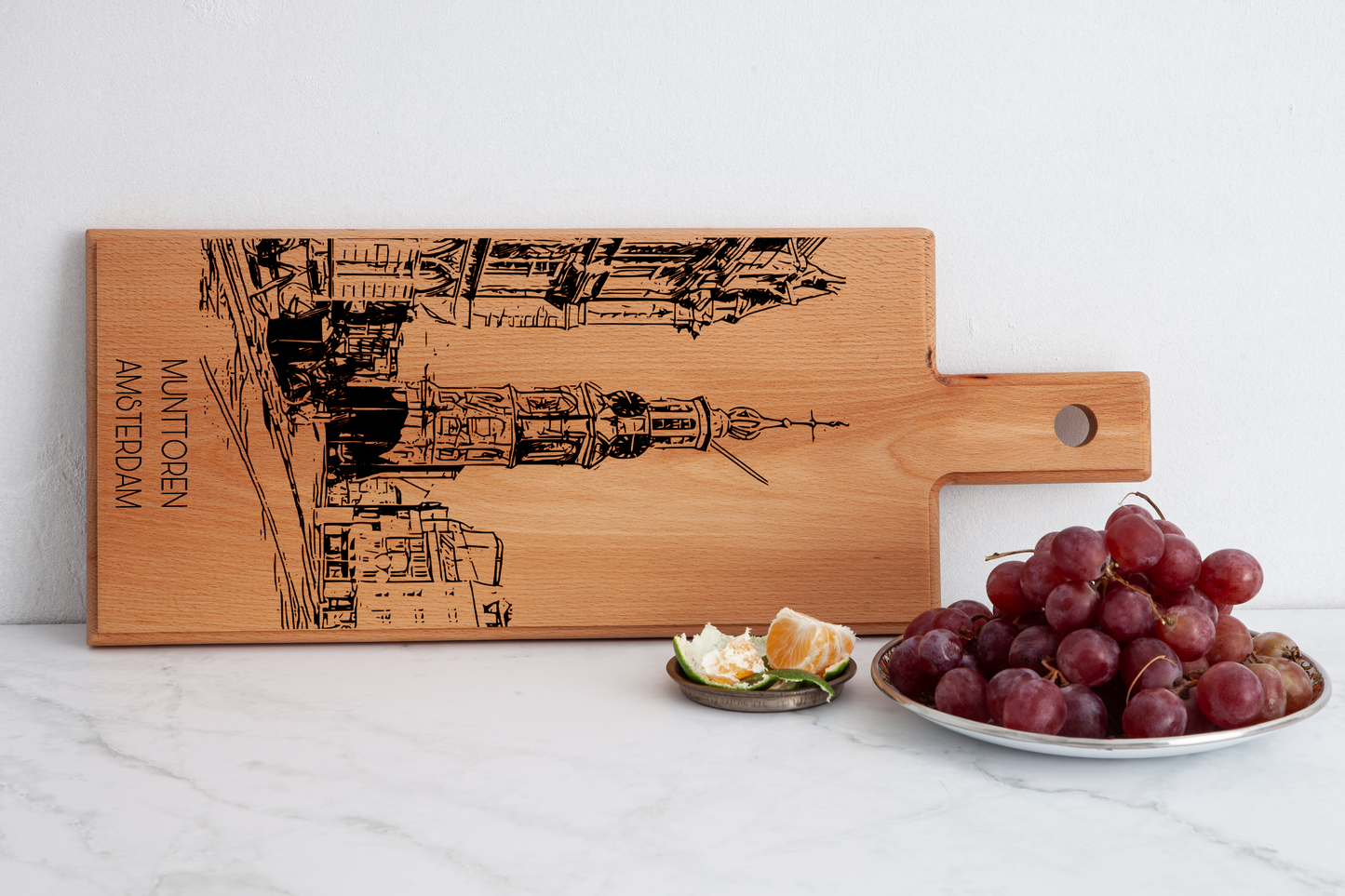 Handmade Amsterdam Muntplein Engraved Serving Board - Beech Wood