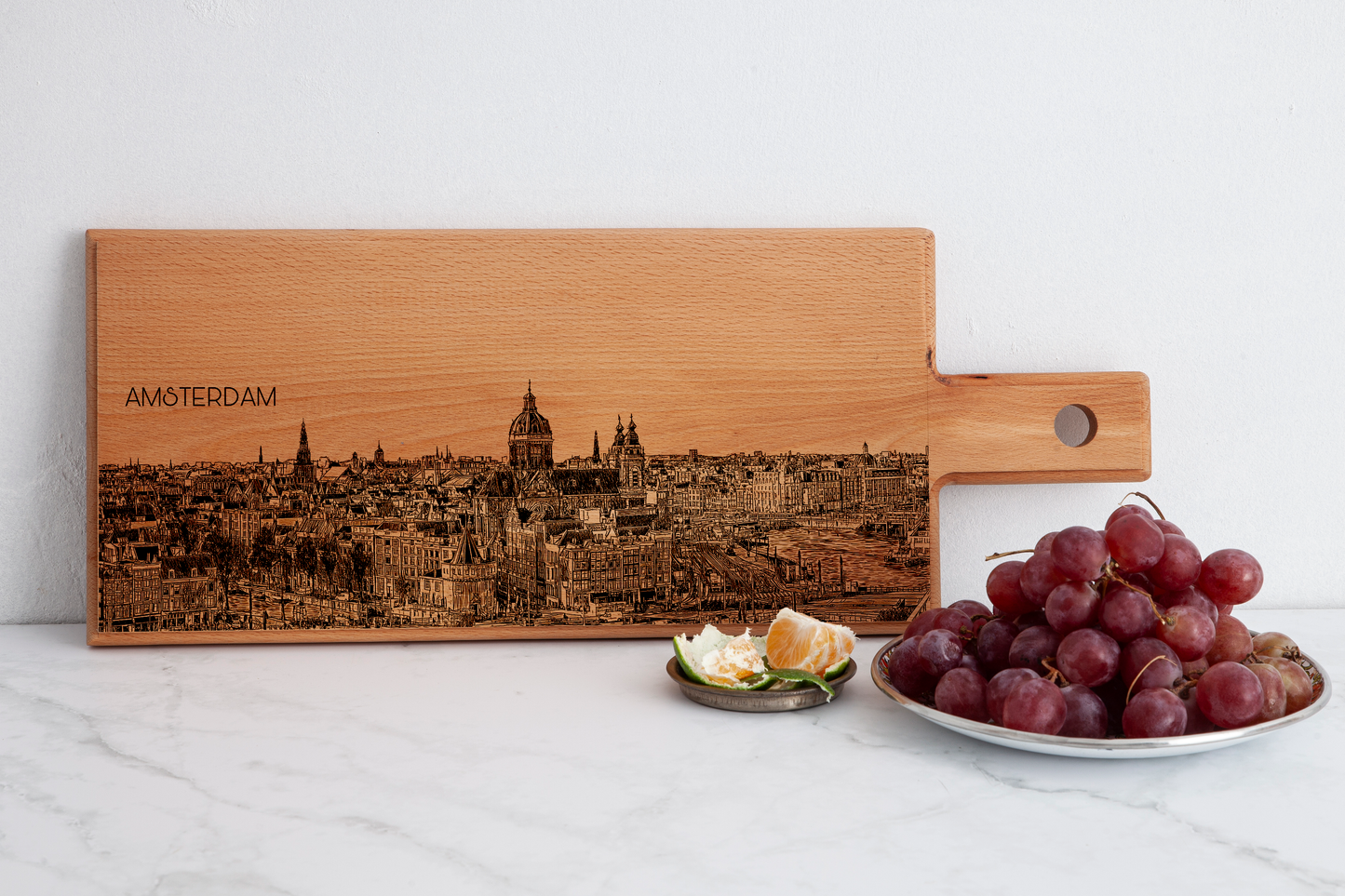 Handmade Amsterdam Skyline Engraved Serving Board - Beech Wood