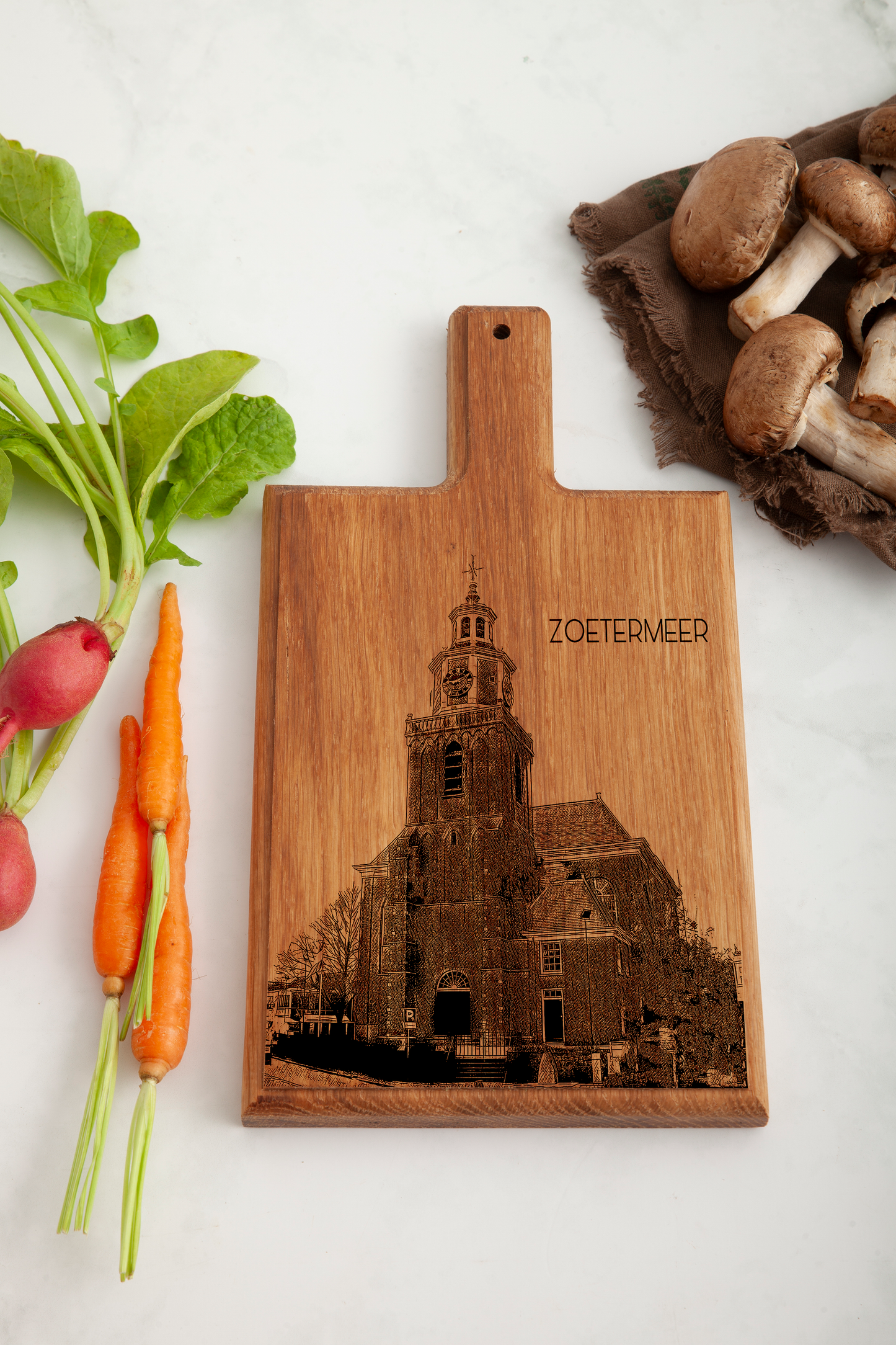 Handmade Zoetermeer Oudekerk Engraved Cheese Board - Beech Wood