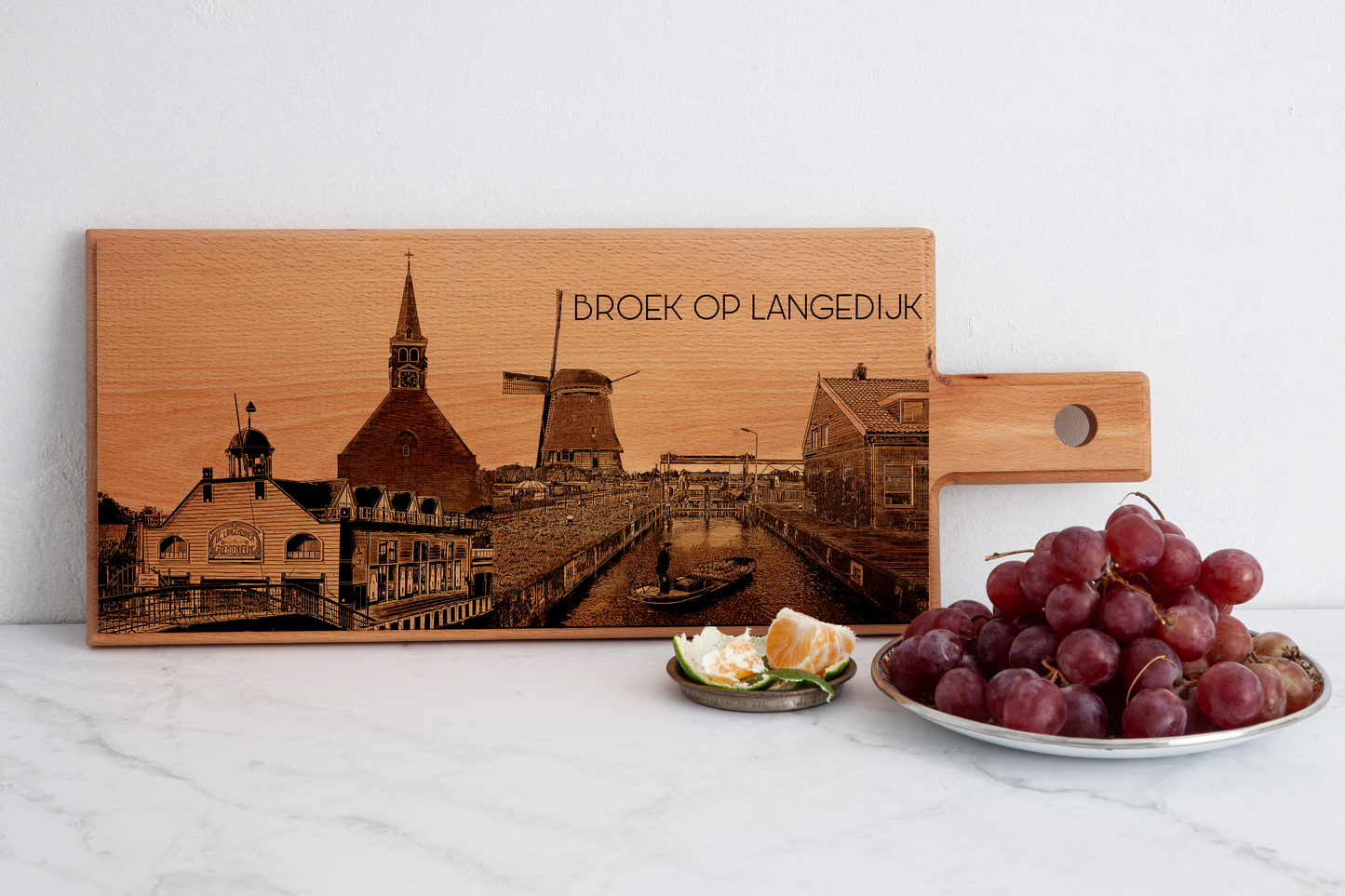 Handmade Broek op Langedijk Skyline Engraved Serving Board - Beech Wood