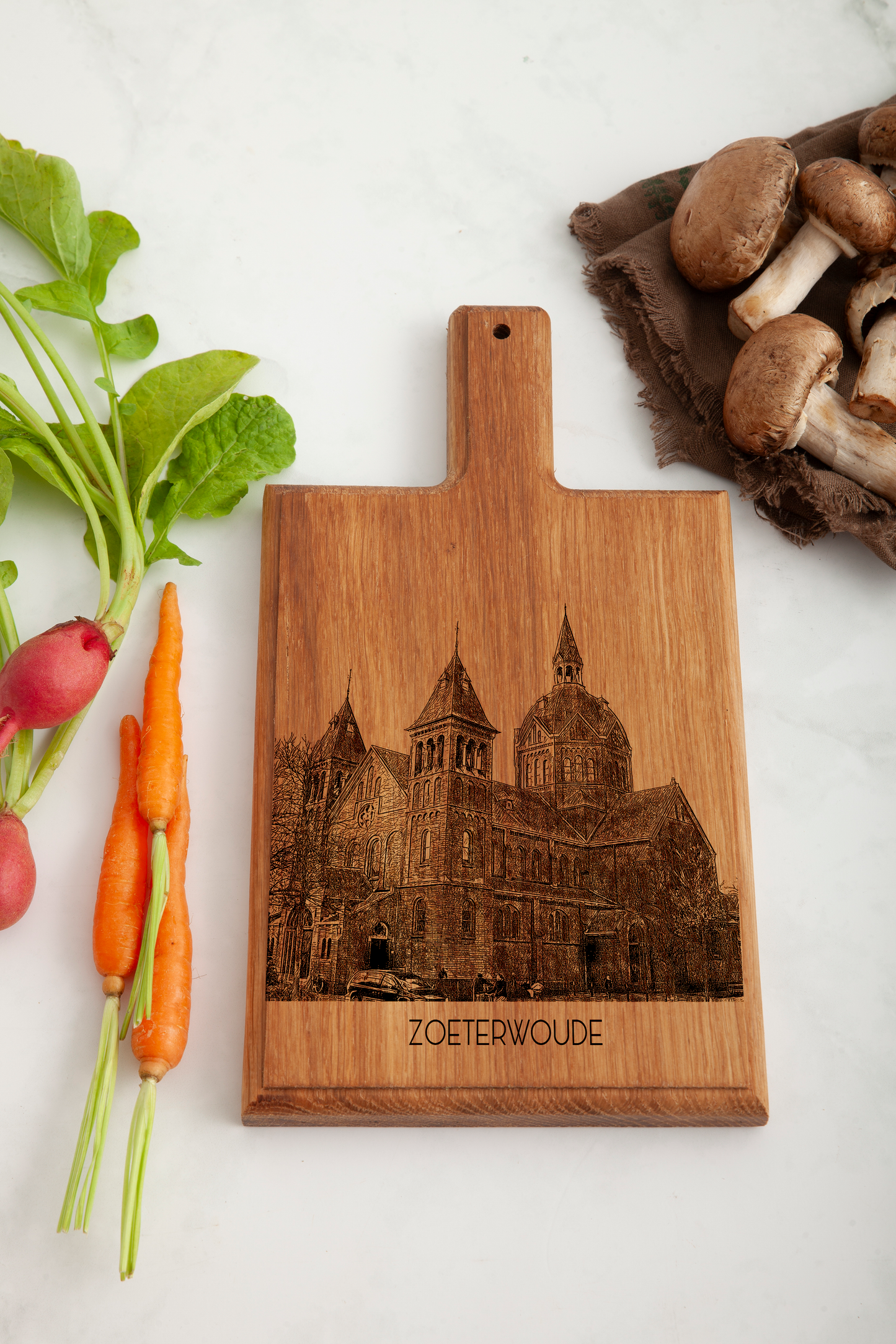 Handmade Zoeterwoude Goede Herderkerk Engraved Cheese Board - Beech Wood