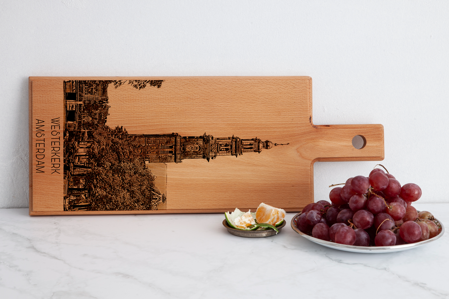 Handmade Amsterdam Westerkerk Engraved Serving Board - Beech Wood
