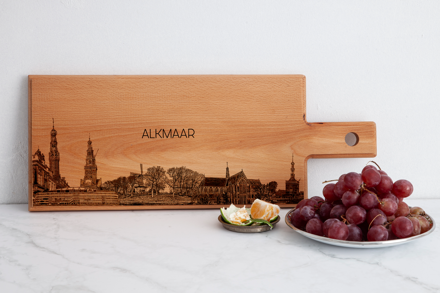 Handgemaakte Alkmaar Skyline Gegraveerde Serveerplank - Beukenhout