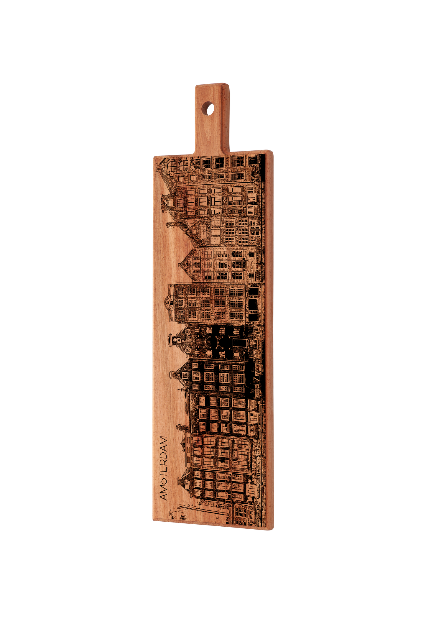 Handmade Amsterdam Dancing Houses Engraved Large Serving Board - Beech Wood