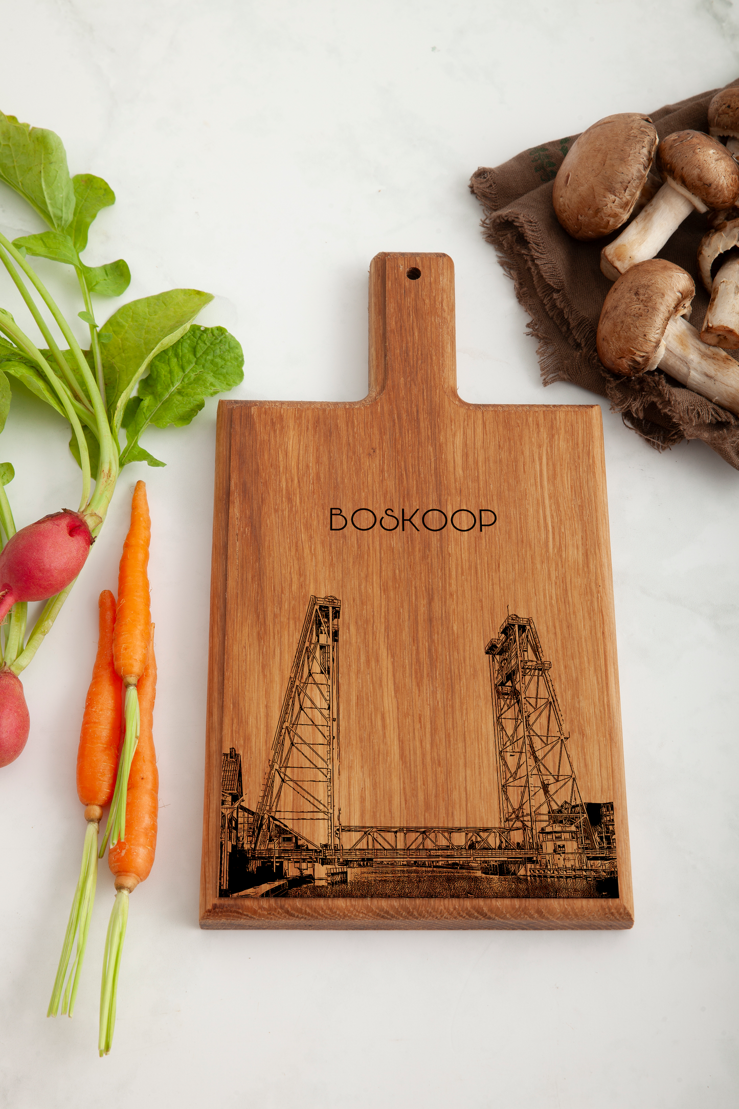 Handmade Boskoop Bridge Engraved Cheese Board - Beech Wood