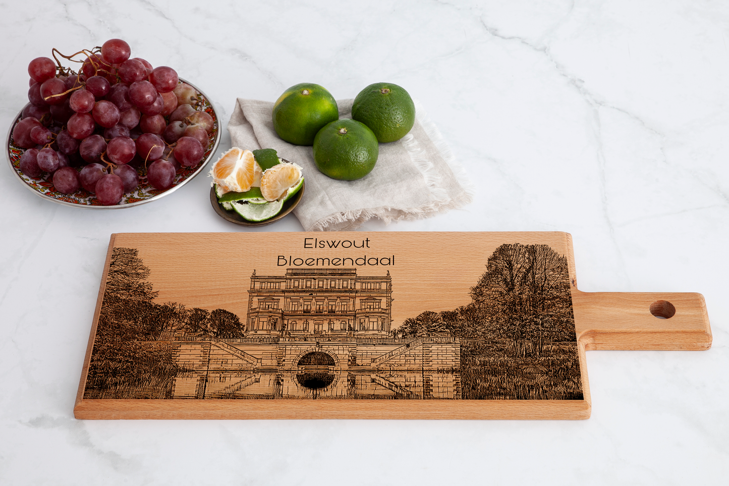 Handmade Bloemendaal Elswout Engraved Serving Board - Beech Wood