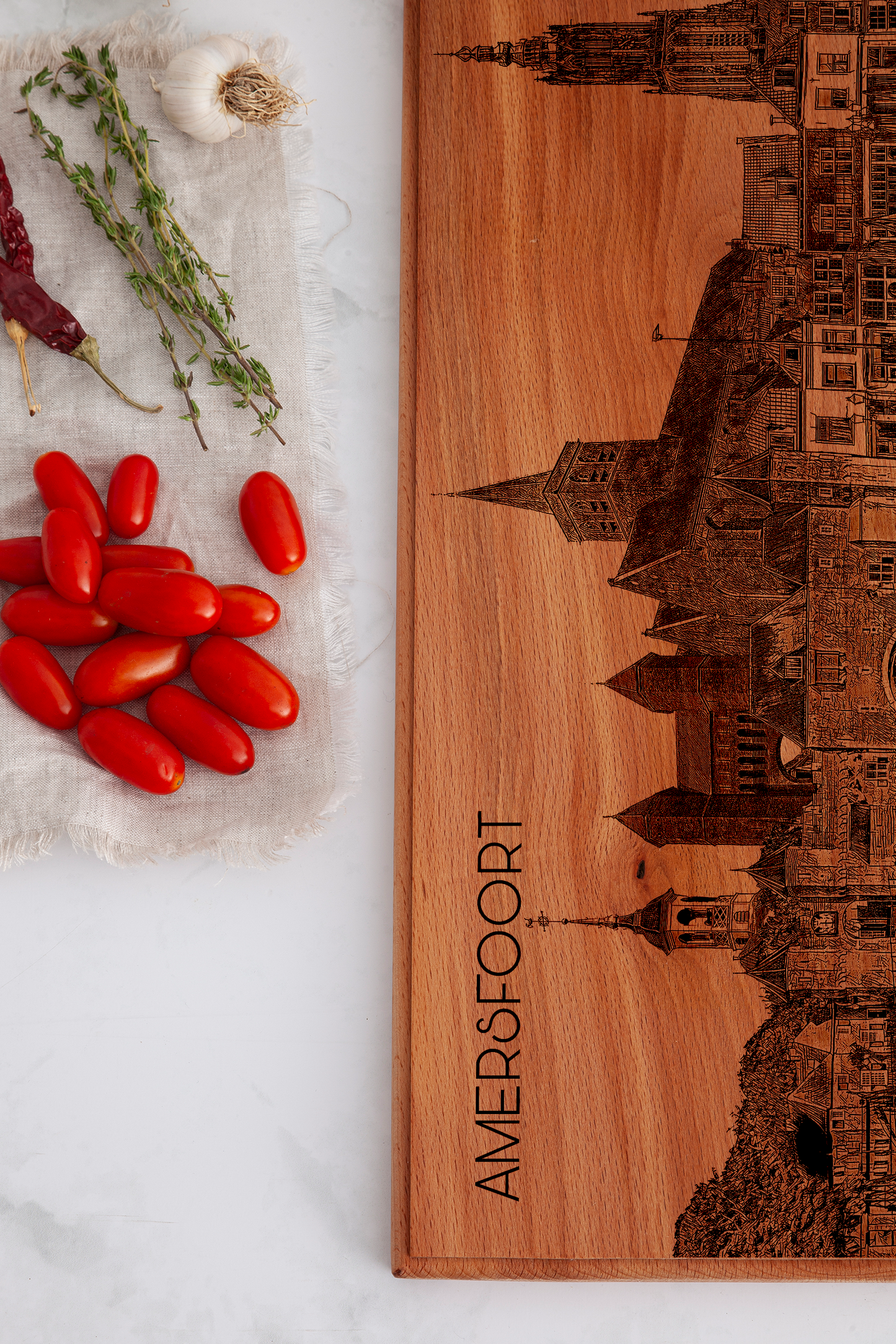 Handmade Amersfoort Skyline Engraved Large Serving Board - Beech Wood