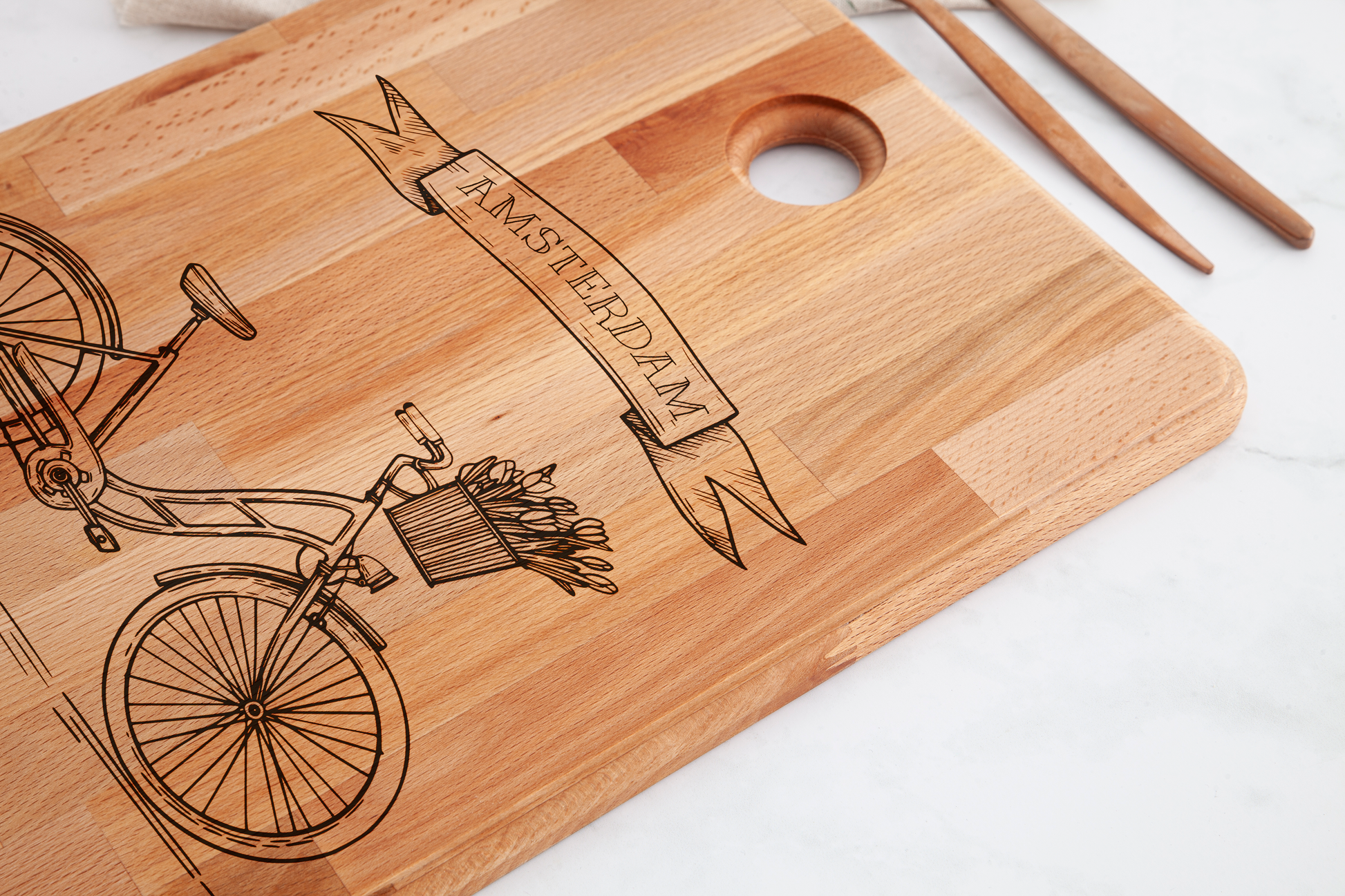 Amsterdam, Bicycle, cutting board, wood grain