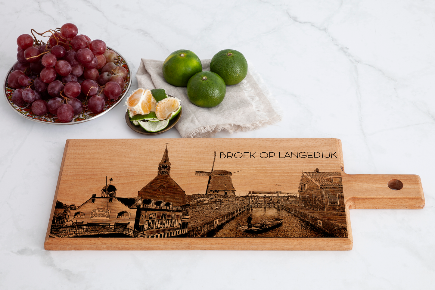 Handmade Broek op Langedijk Skyline Engraved Serving Board - Beech Wood