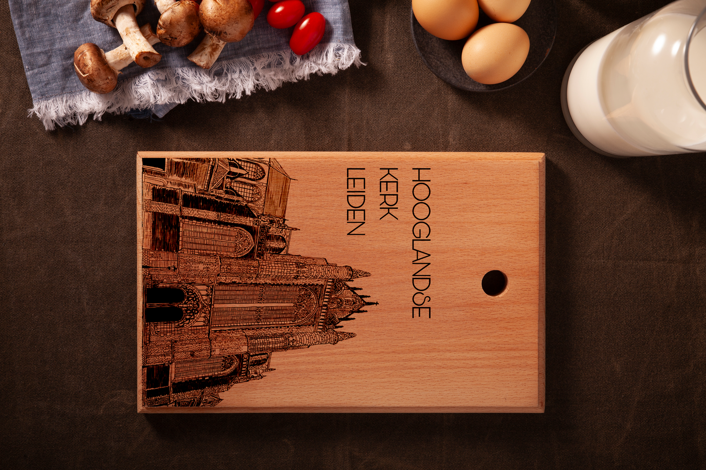 LEIDEN HOOGLANDSE KERK HANDMADE ENGRAVED CUTTING BOARD