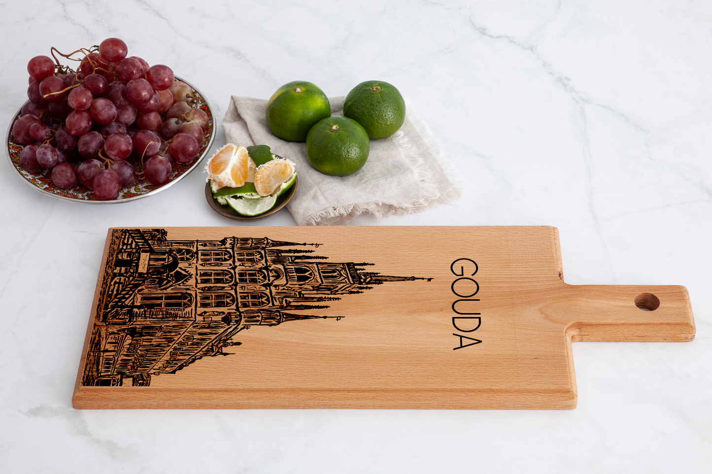 Handmade Gouda Stadhuis Engraved Serving Board - Beech Wood